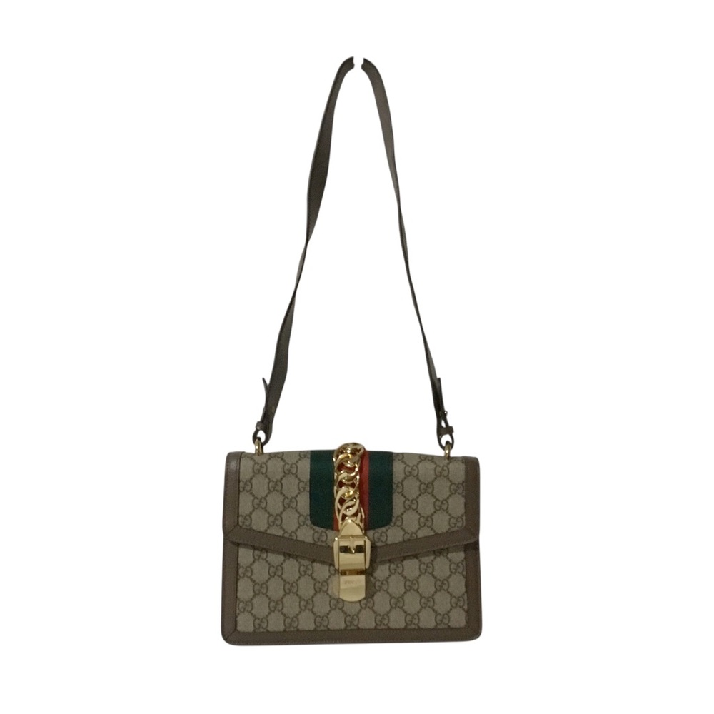 Designer Inspired Beige Canvas Shoulder Bag with Green and Red Stripe